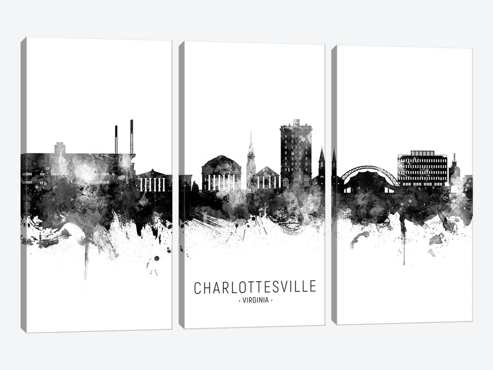 Charlottesville Virginia Skyline Name Bw by Michael Tompsett 3-piece Canvas Art Print