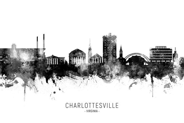 Virginia: Charlottesville Virginia Skyline Name Bw by Michael Tompsett