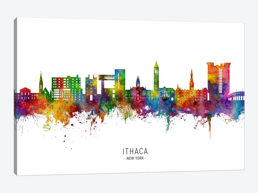 Ithaca New York Skyline City Name by Michael Tompsett 1-piece Canvas Artwork