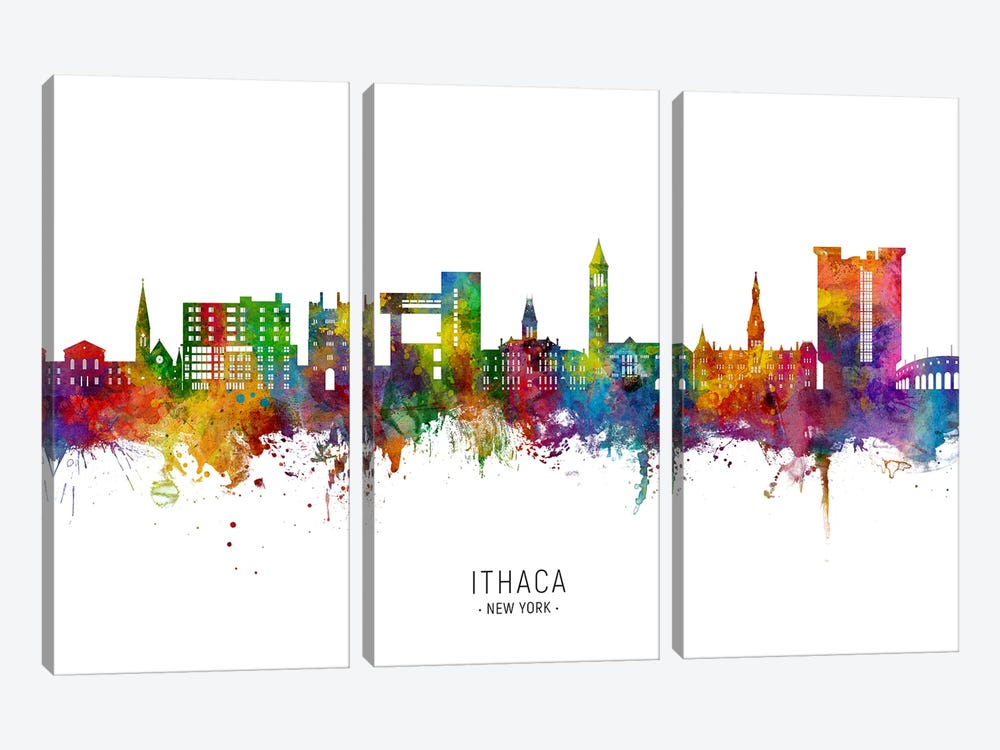 Ithaca New York Skyline City Name by Michael Tompsett 3-piece Canvas Artwork