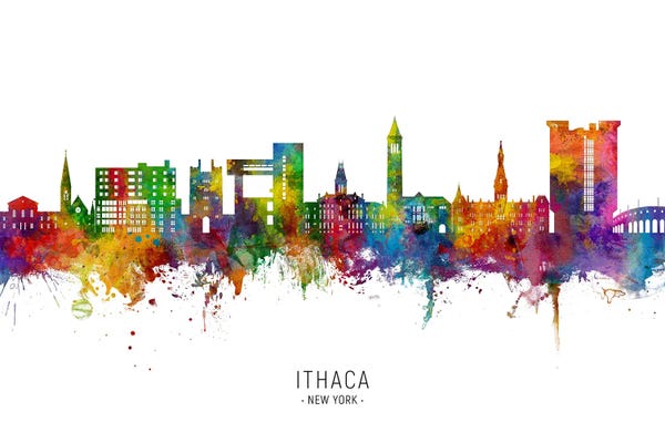 Canvas Print: Ithaca New York Skyline City Name by Michael Tompsett