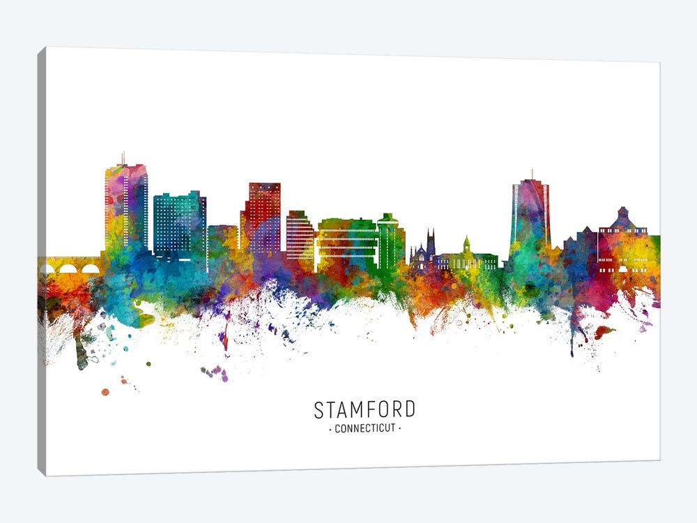 Stamford Connecticut Skyline City Name by Michael Tompsett 1-piece Canvas Art