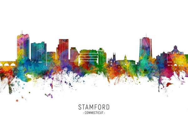 Connecticut: Stamford Connecticut Skyline City Name by Michael Tompsett