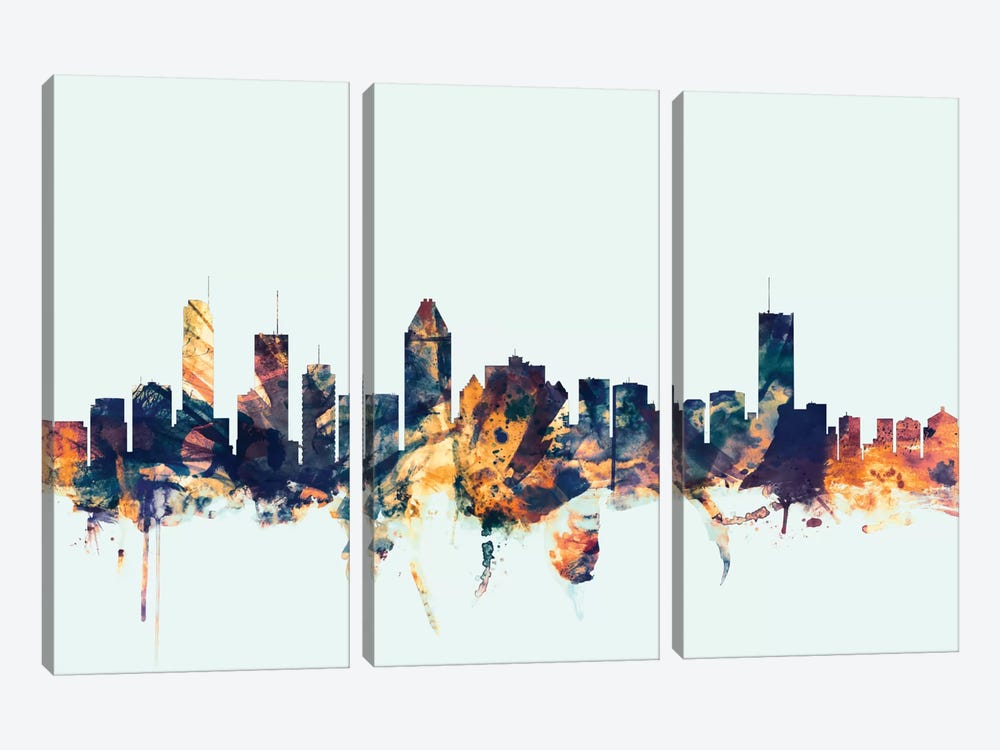 Montreal, Canada On Blue by Michael Tompsett 3-piece Canvas Wall Art