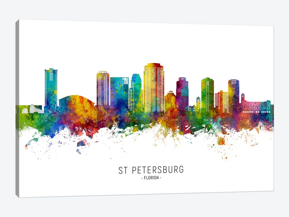 St Petersburg Florida Skyline City Name by Michael Tompsett 1-piece Canvas Artwork