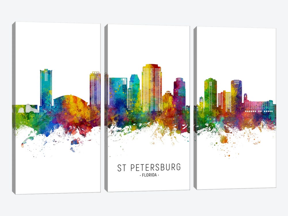 St Petersburg Florida Skyline City Name by Michael Tompsett 3-piece Canvas Wall Art