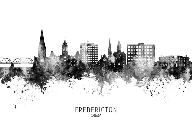 Fredericton Canada Skyline Name Bw
