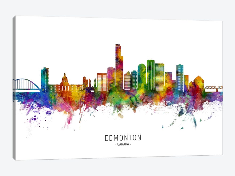Edmonton Canada Skyline V2 City Name by Michael Tompsett 1-piece Canvas Art