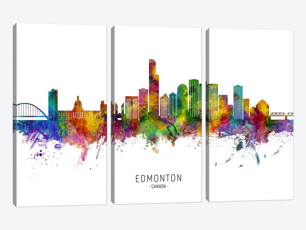 Edmonton Canada Skyline V2 City Name by Michael Tompsett 3-piece Canvas Artwork