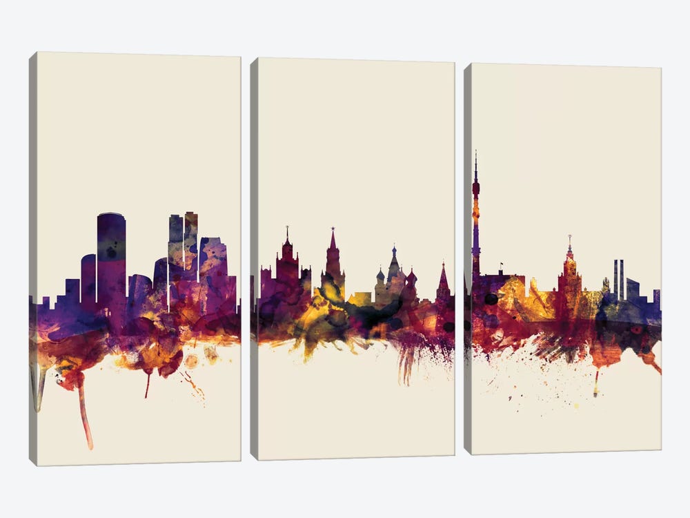 Moscow, Russian Federation On Beige by Michael Tompsett 3-piece Canvas Wall Art