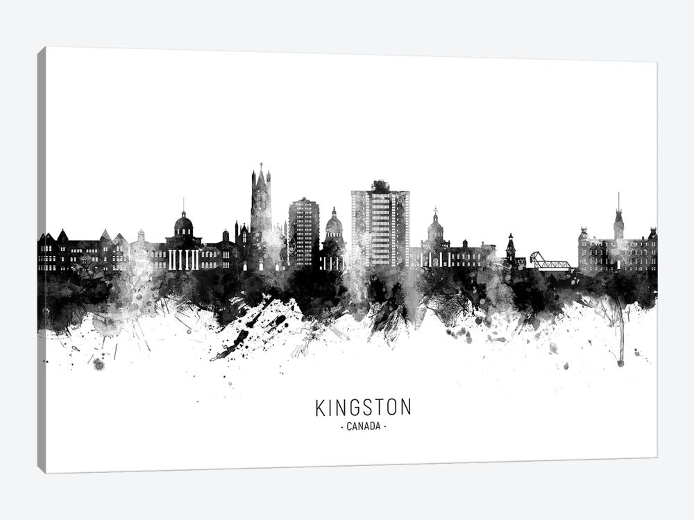 Kingston Canada Skyline Name Bw by Michael Tompsett 1-piece Canvas Art