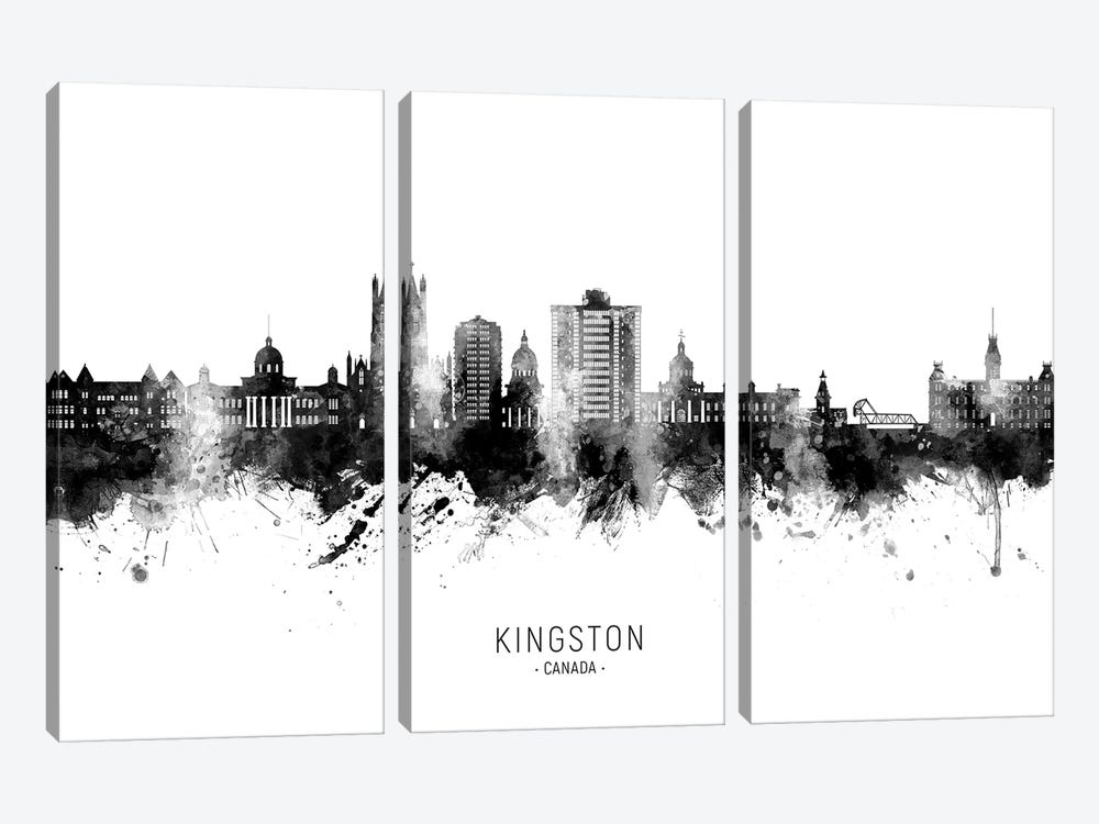 Kingston Canada Skyline Name Bw by Michael Tompsett 3-piece Canvas Wall Art