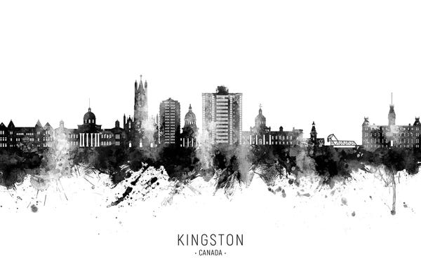 Ontario: Kingston Canada Skyline Name Bw by Michael Tompsett