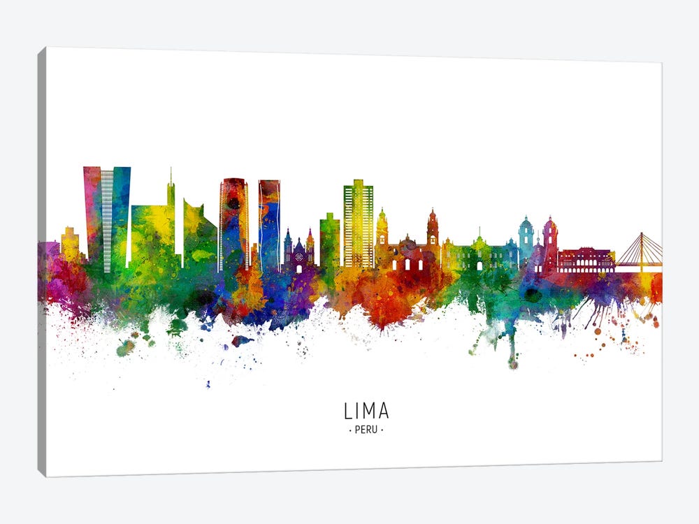 Lima Peru Skyline City Name by Michael Tompsett 1-piece Canvas Art Print