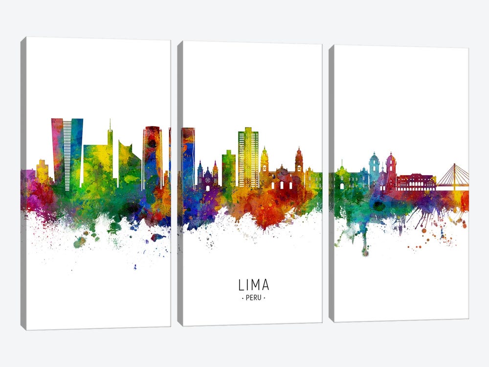 Lima Peru Skyline City Name by Michael Tompsett 3-piece Canvas Print