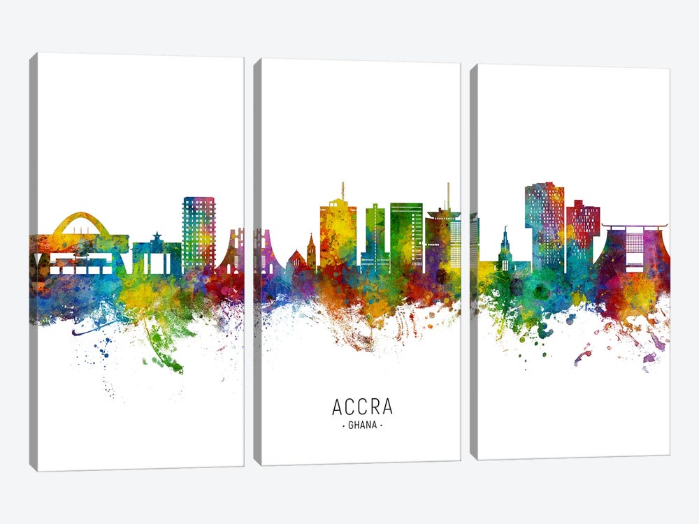 Accra Ghana Skyline City Name by Michael Tompsett 3-piece Canvas Art Print