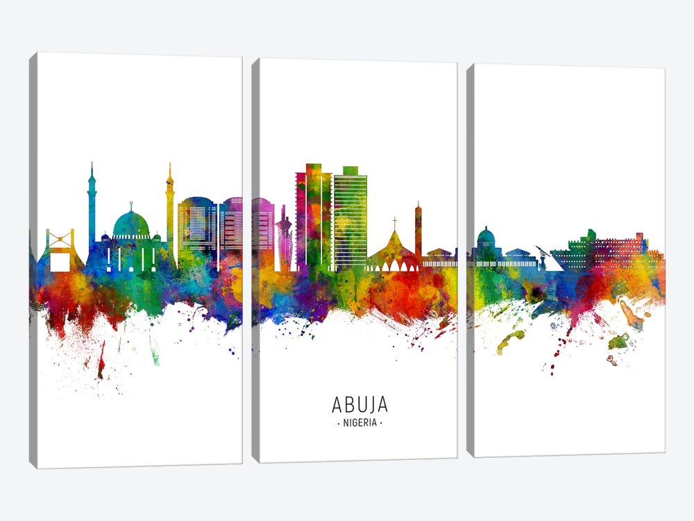 Abuja Nigeria Skyline City Name by Michael Tompsett 3-piece Canvas Art Print
