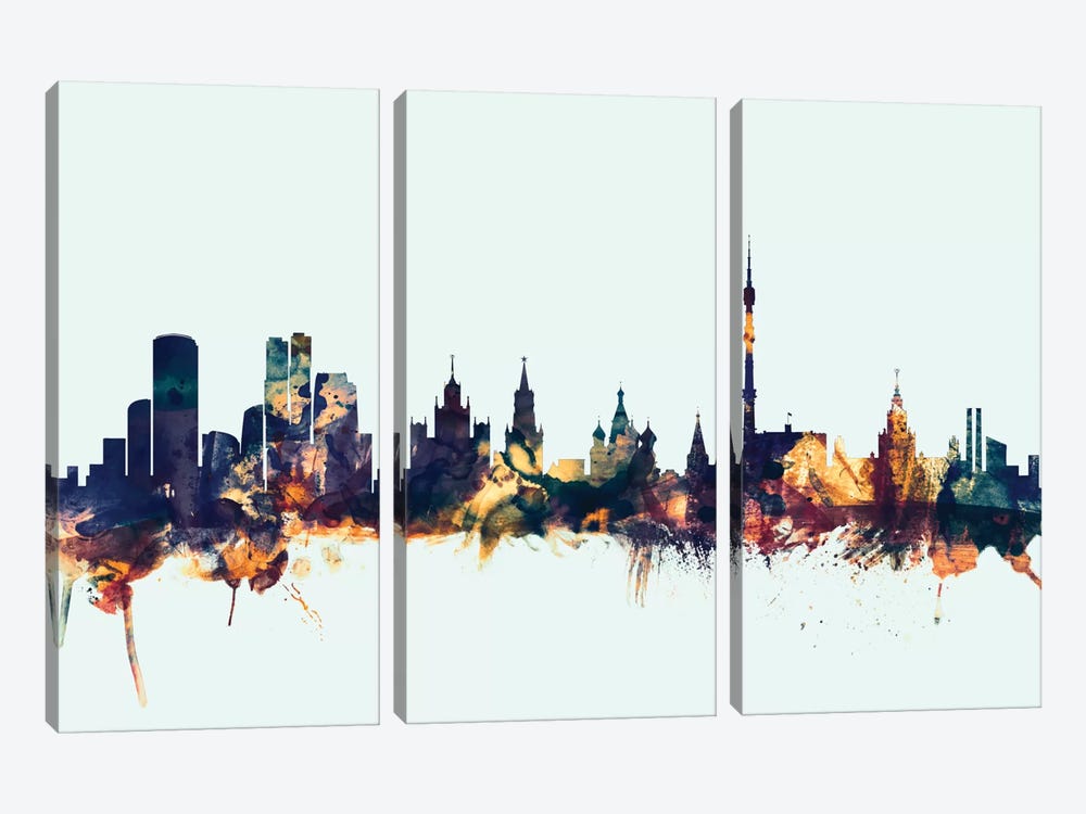 Moscow, Russian Federation On Blue by Michael Tompsett 3-piece Canvas Art Print