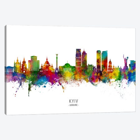 Kyiv Ukraine Skyline City Name Canvas Print #MTO3520} by Michael Tompsett Canvas Artwork