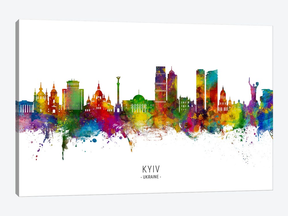 Kyiv Ukraine Skyline City Name by Michael Tompsett 1-piece Canvas Print