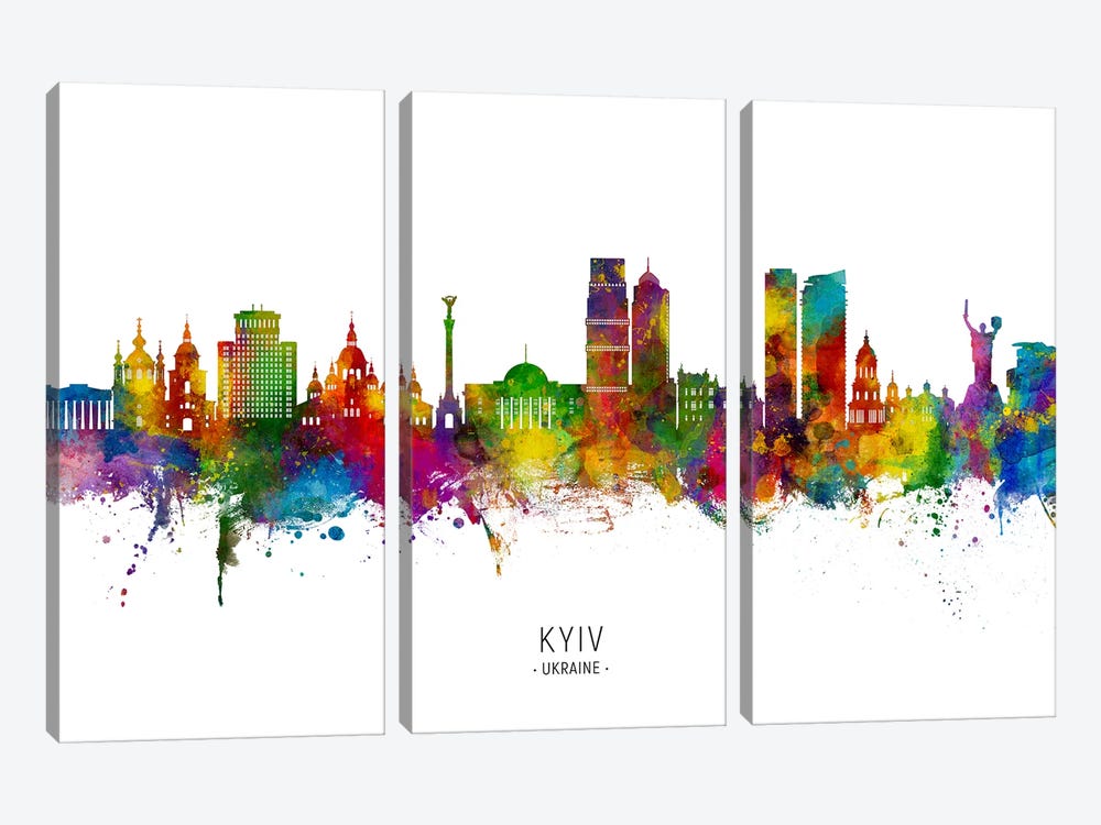 Kyiv Ukraine Skyline City Name by Michael Tompsett 3-piece Canvas Print
