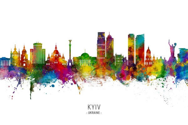 Ukraine: Kyiv Ukraine Skyline City Name by Michael Tompsett