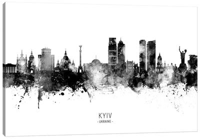 Kyiv Ukraine Skyline Name Bw Canvas Art Print - Ukraine Art