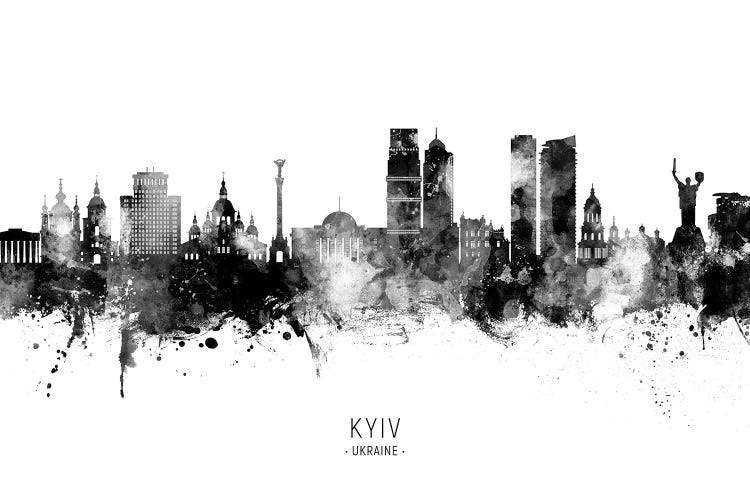 Kyiv Ukraine Skyline Name Bw