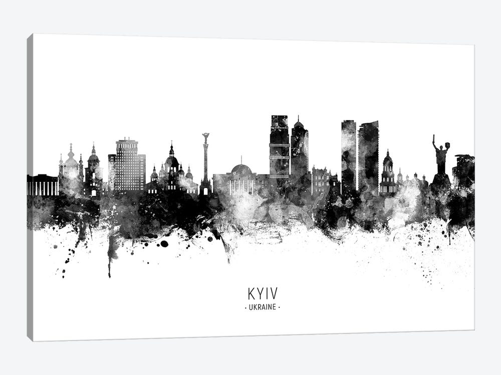Kyiv Ukraine Skyline Name Bw by Michael Tompsett 1-piece Canvas Art