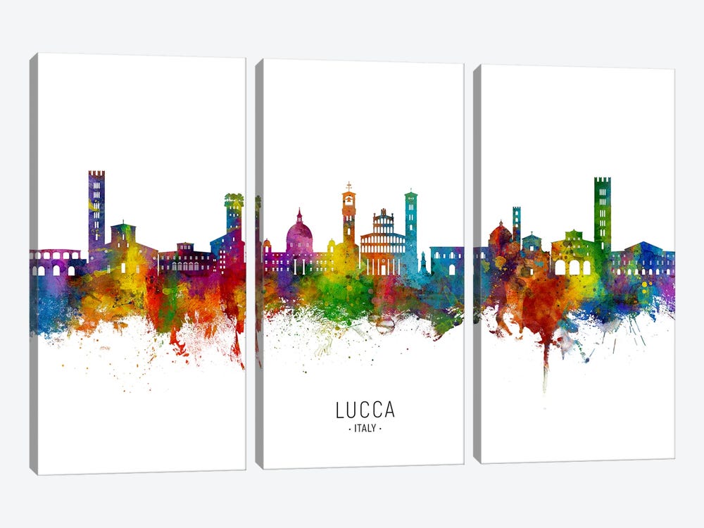 Lucca Italy Skyline City Name by Michael Tompsett 3-piece Canvas Wall Art