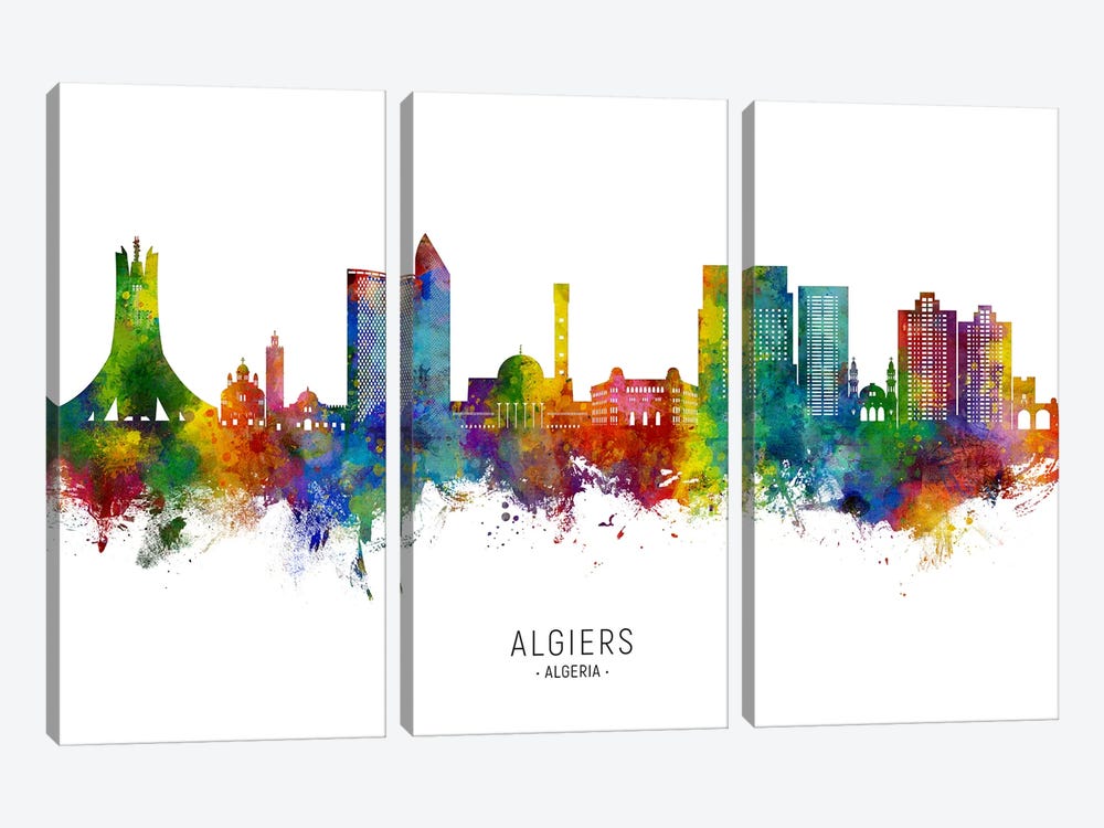 Algiers Algeria Skyline City Name by Michael Tompsett 3-piece Canvas Wall Art