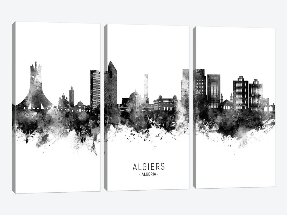 Algiers Algeria Skyline Name Bw by Michael Tompsett 3-piece Canvas Art Print
