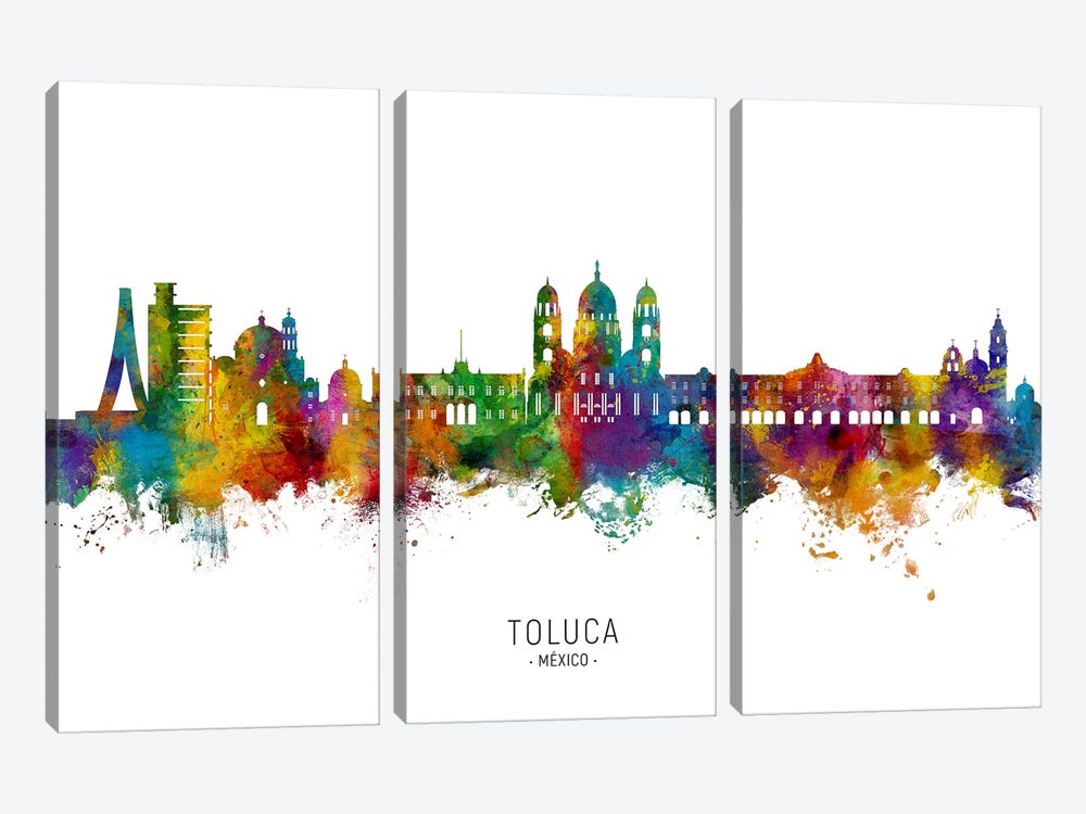 Toluca Mexico Skyline City Name by Michael Tompsett 3-piece Canvas Wall Art