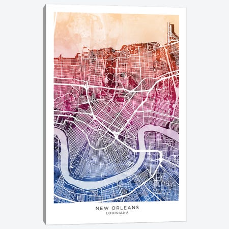 New Orleans Map Bluepink Canvas Print #MTO3539} by Michael Tompsett Canvas Print