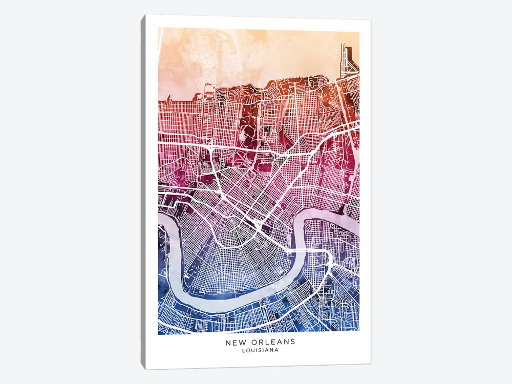 New Orleans Map Bluepink by Michael Tompsett 1-piece Canvas Print