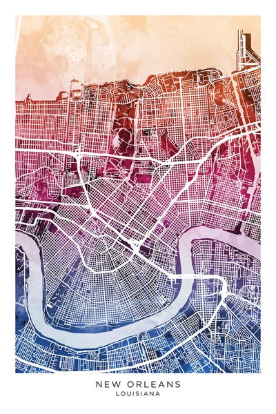 Louisiana: New Orleans Map Bluepink by Michael Tompsett
