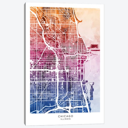 Chicago Map Bluepink Canvas Print #MTO3540} by Michael Tompsett Canvas Artwork