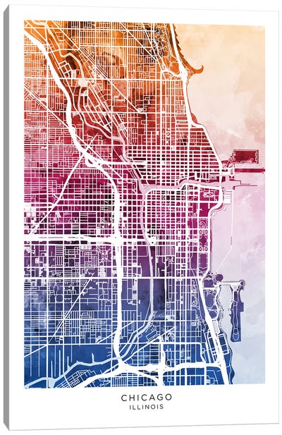 Chicago Map Bluepink Canvas Art Print - Chicago Maps