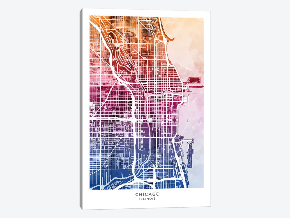 Chicago Map Bluepink by Michael Tompsett 1-piece Canvas Print