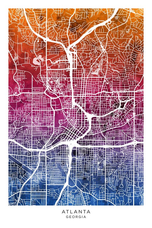 Atlanta Map Bluepink by Michael Tompsett wall art