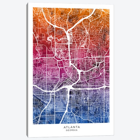 Atlanta Map Bluepink Canvas Print #MTO3541} by Michael Tompsett Canvas Artwork