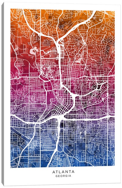 Atlanta Map Bluepink Canvas Art Print - Atlanta Art