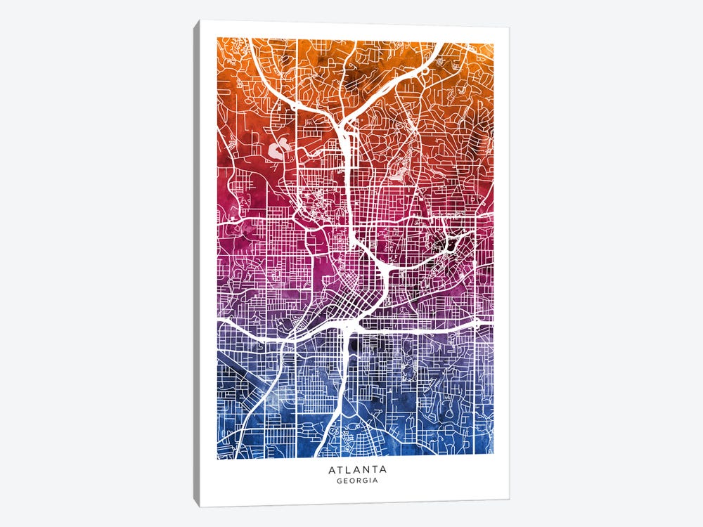 Atlanta Map Bluepink by Michael Tompsett 1-piece Canvas Art