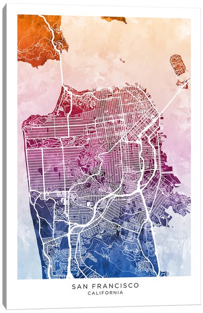 San Francisco Map Bluepink Canvas Art Print - San Francisco Maps