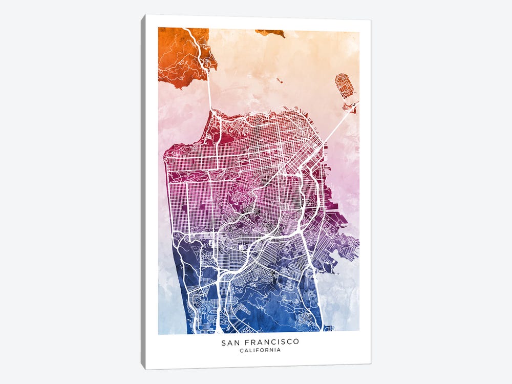 San Francisco Map Bluepink by Michael Tompsett 1-piece Art Print