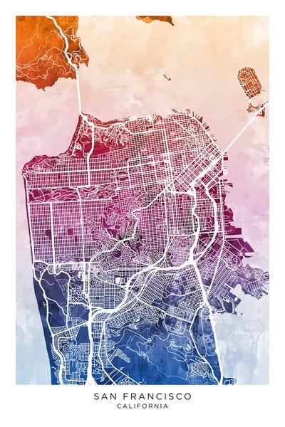 San Francisco Maps: San Francisco Map Bluepink by Michael Tompsett