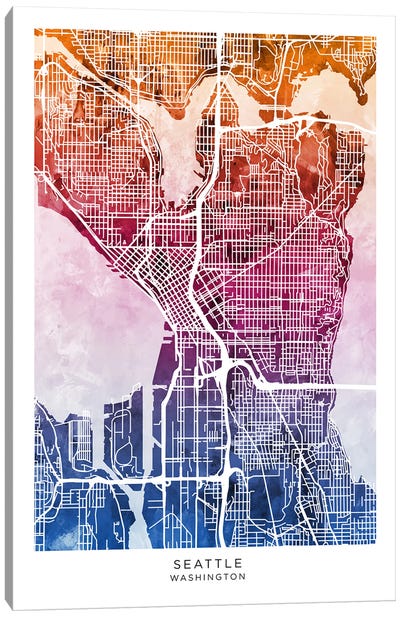Seattle Map Bluepink Canvas Art Print - Seattle Art