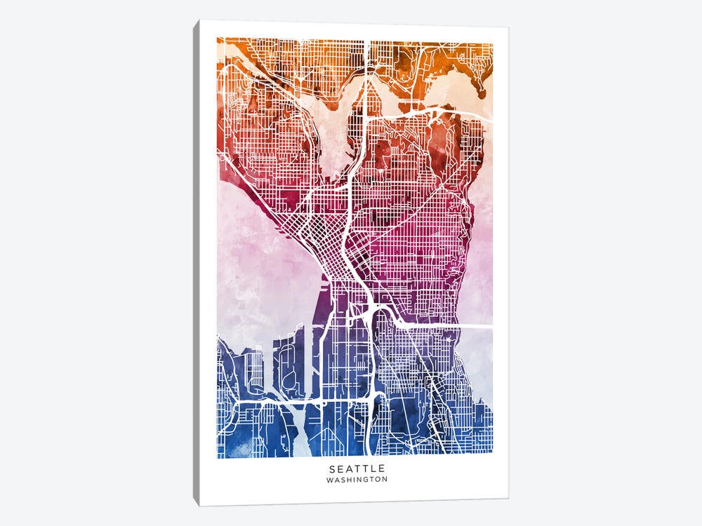 Seattle Map Bluepink by Michael Tompsett 1-piece Canvas Artwork