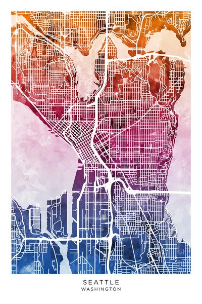 Seattle Maps: Seattle Map Bluepink by Michael Tompsett