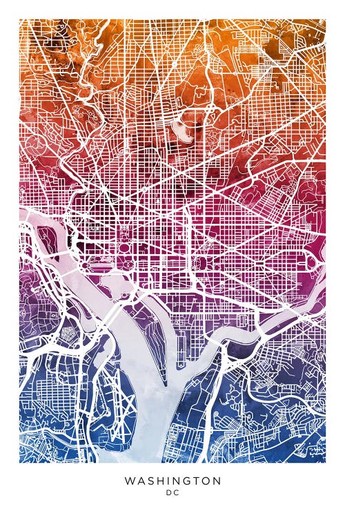 Washington Map Bluepink by Michael Tompsett wall art